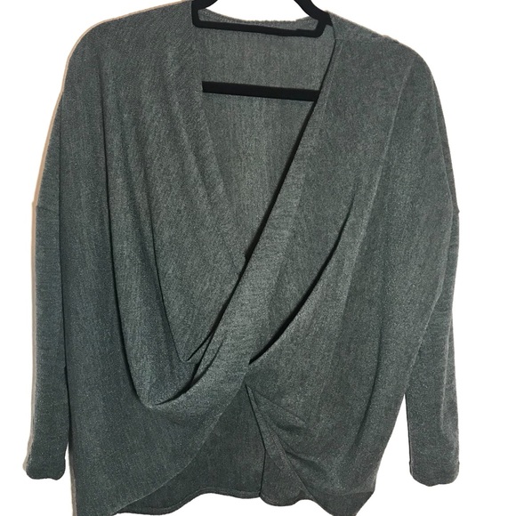 Steel Blue Draped Crossover Sweater - Picture 4 of 5